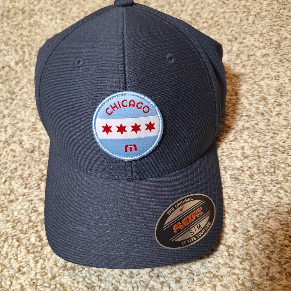 Travis Mathew Hat Men Small/Medium Chicago Spell Out Stretch Flexfit Cap